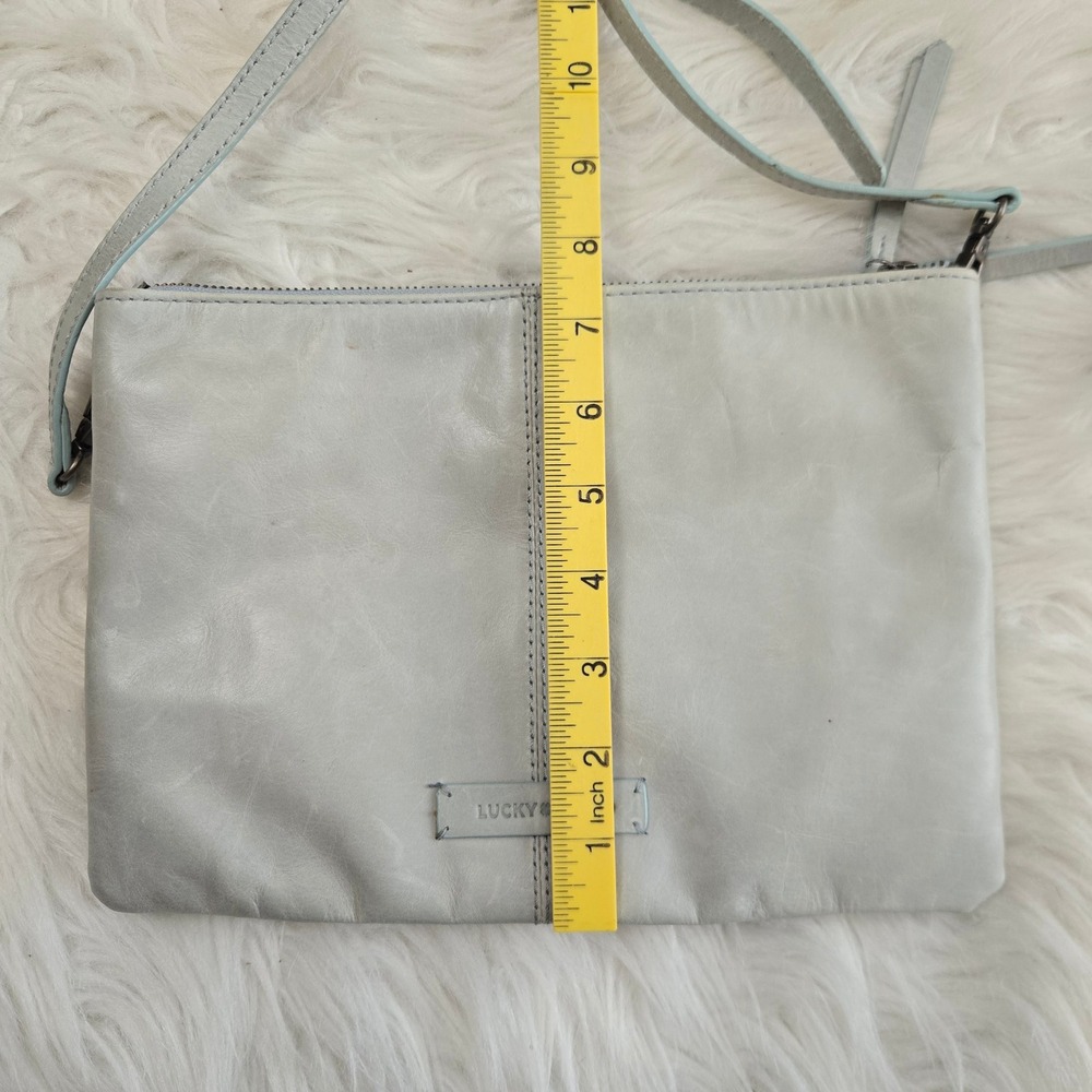 Lucky Brand Light Seafoam Leather Double Zip Crossbody Bag Slim Messenger - Picture 12 of 12